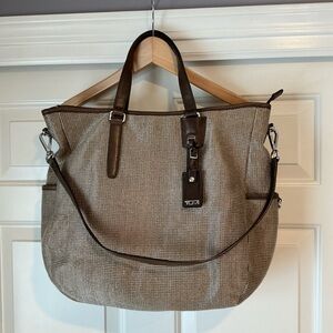 Tumi Beige Brown Women's Woven Metallic Tote Bag